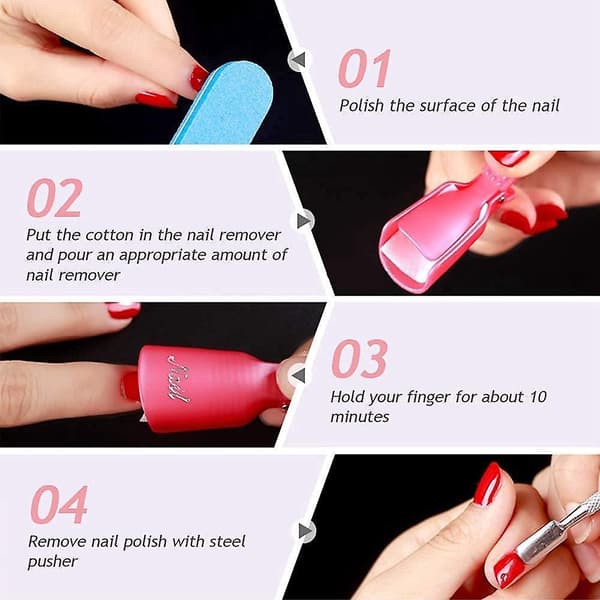 Pink Akryl Negleclips Sæt til UV Gel Polish Fjernelse - 10 Stykker