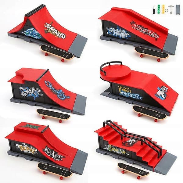 【03】6-i-1 Fingerboard Rampe Sæt Skatepark 6 Skateboard
