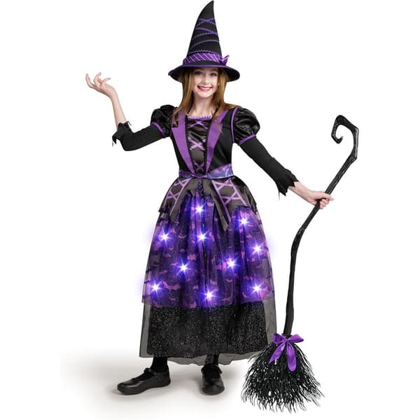 Halloween-noita-asu lapsille, valaistu noitamekko 100cm