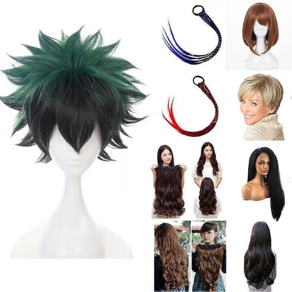 Cosplayparyk til My Hero Academia Deku, tofarget gradient kostumeparyk musta J