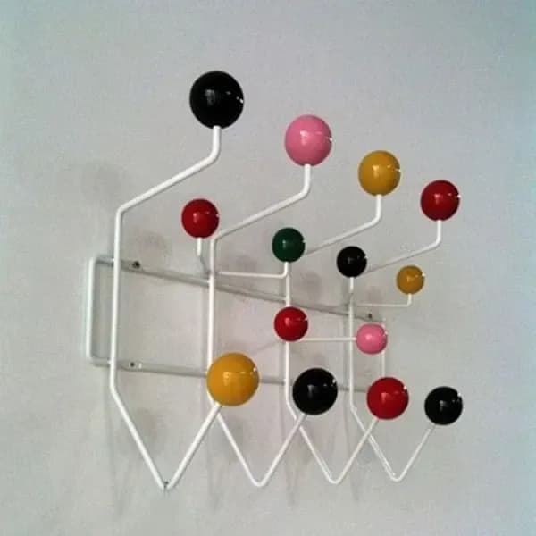 【03】Classic Hang It All Coat Rack, Mid Century Modern Wall Mounted Coat Hooks With Painted Solid Wood Balls In Walnut Color