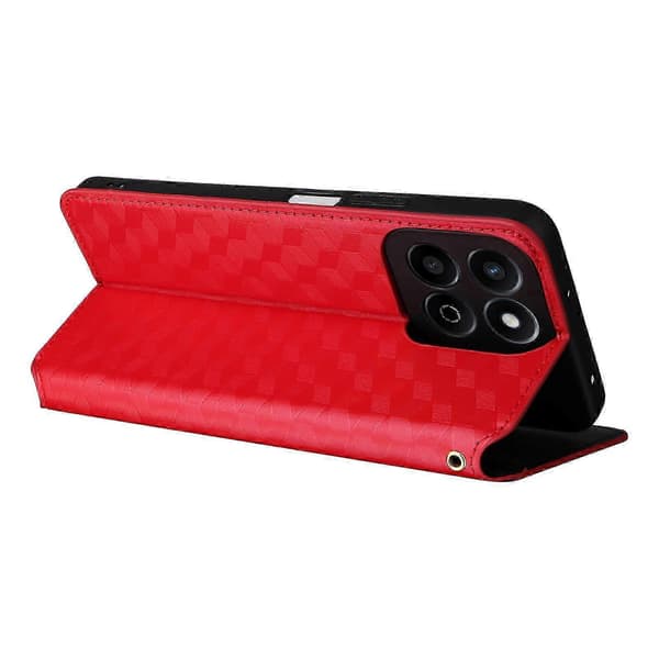 Til Honor 200 Smart 5G/Play 60 Plus 5G-cover Rhombus Imprint PU-læderpung-etui Red
