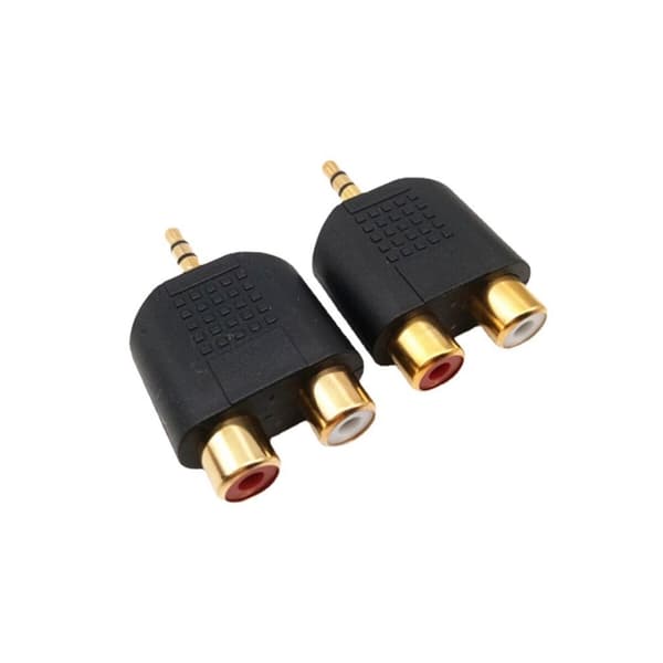2 stk. forgyldt 3,5 mm han til rød/hvid 2RCA hun lydadapter, computer-tv-splitter