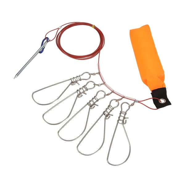 Live Fish Lås med skum Float Stick Teräsvaijeri Kalastuslukko Solki Fish Stringer Kit Ulkoilmakalastukseen 5 Solkea