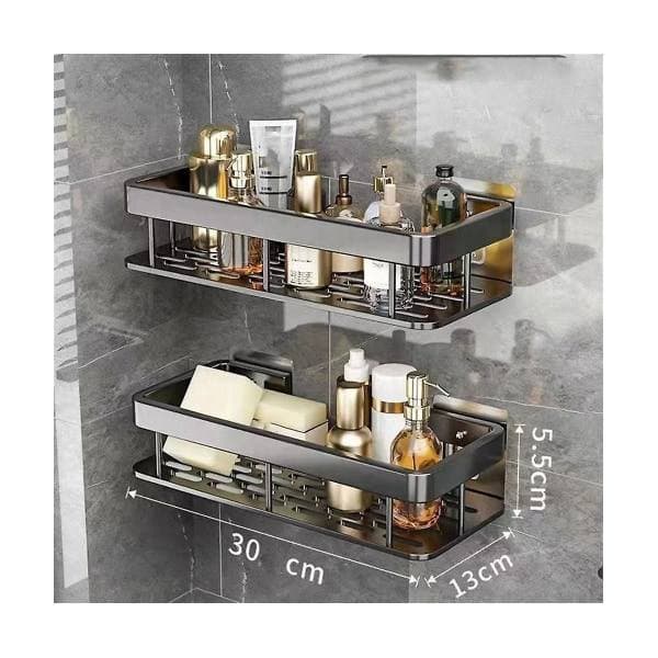 【03】2 pcs Bathroom Shelf No Drilling Wall Mounted Corner Shelf Shower Storage Rack Bracket Toilet Cosmetic Organizer