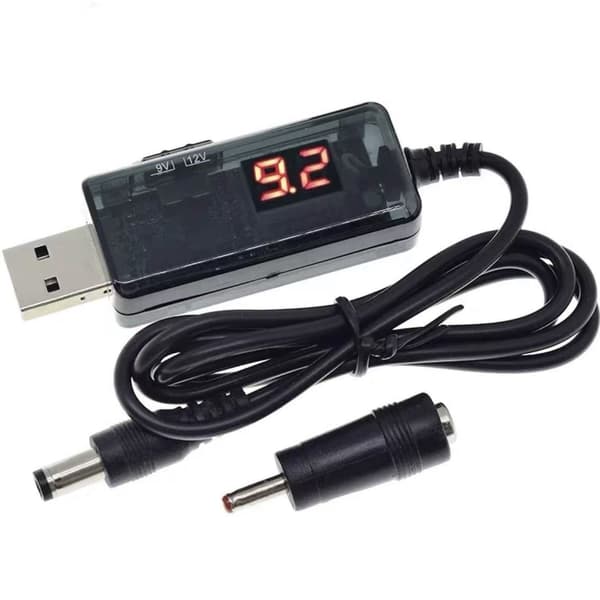 USB Boost Converter med LED-display, Step-Up DC 5V til 9V/12V kabel