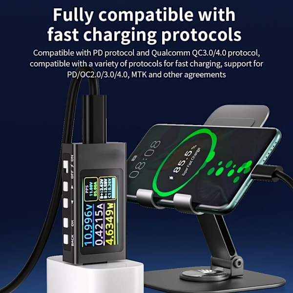 USB-spänningstestare, voltmeter, amperemeter, stöd för PD3.1 snabbladdningsprotokoll