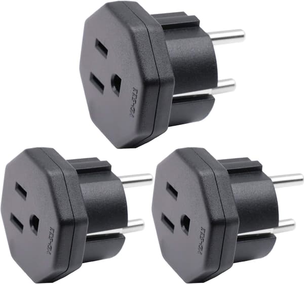 【03】US/JP/CA Han til EU/DE/FR/IT/ES Hun, US/CA/JP Han til Elektronisk Enhed EU 2-benet Hun Adapter (3 stk. Sort)