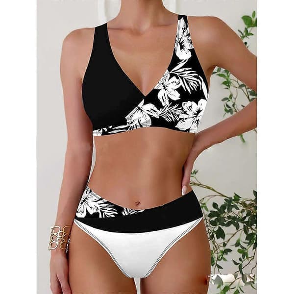 Dame sexet høj bryst kontrast gradient split bikini sæt et stykke badedragt Black M