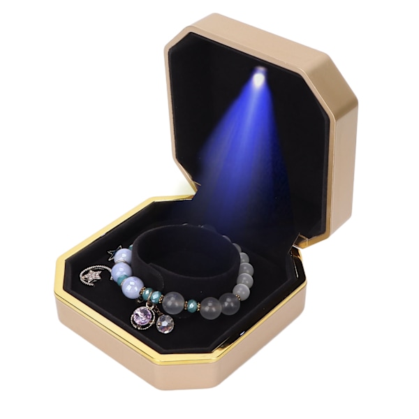 LED Armbånd Opbevaringsboks Bærbar Elegant Smykker Armbånd Display Case Organizer til Bryllupsforslag Guld