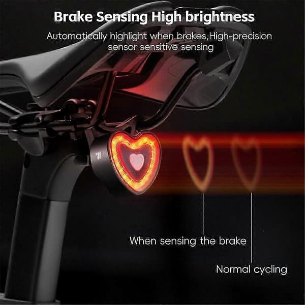 Smart hjärtformad cykelbaklykta med bromssensor för säkerhet och förbättrad sikt vid cykelkörning