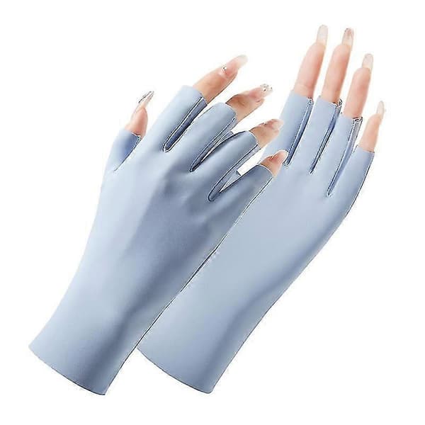 Damhandskar Sommar Dam Anti-UV Solskydd Ice Silk Tunna Handskar Mesh Andningsbara Körhandskar Blue