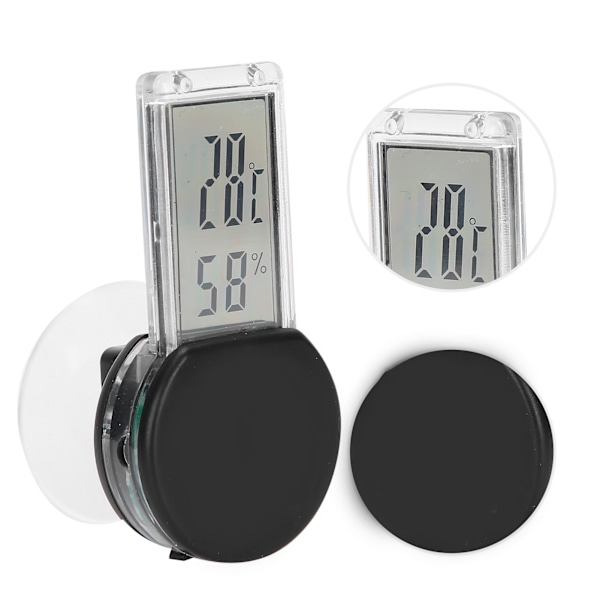 Reptil Terrarium Termometer Hygrometer Digital Display Kæledyrstank Temperaturmåler Sort
