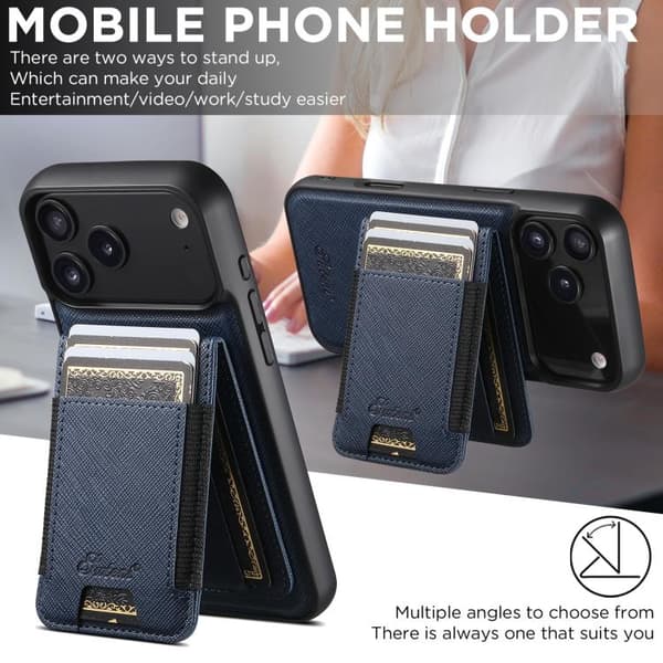 【03】iPhone 17 -kotelo - Ristikkäisnahka MagSafella ja irrotettavalla lompakolla Blå