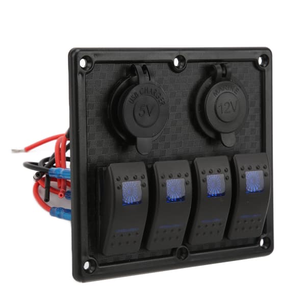 4-vejs vippekontaktpanel LED Vandtæt Dobbelt USB-ladeport 12-24V DC 4,8A til autocampere YachtsBlue