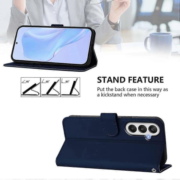 Til Samsung Galaxy A55 5G Cover Solid Farve Pung Læder Telefoncover med Rem - Citron -XN Multicolor Navy Blue