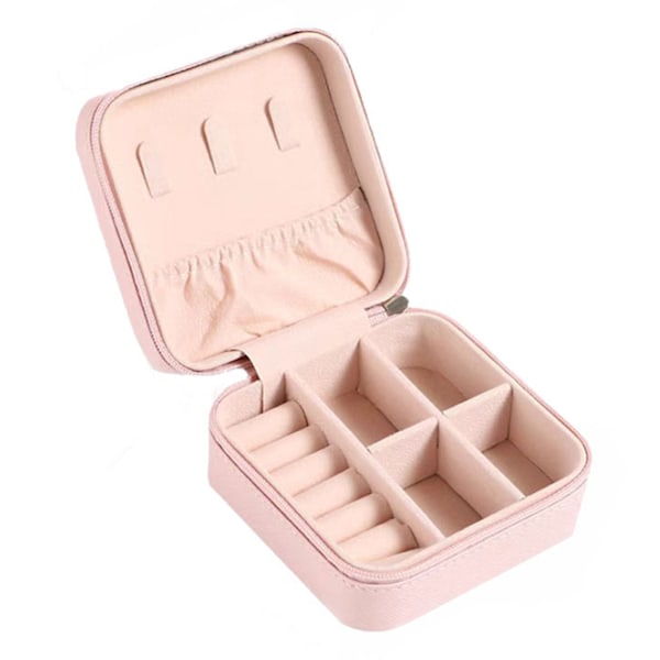 Liten smyckeskrin minimalistisk PU-läder bärbar rese smyckesorganisatör rosa