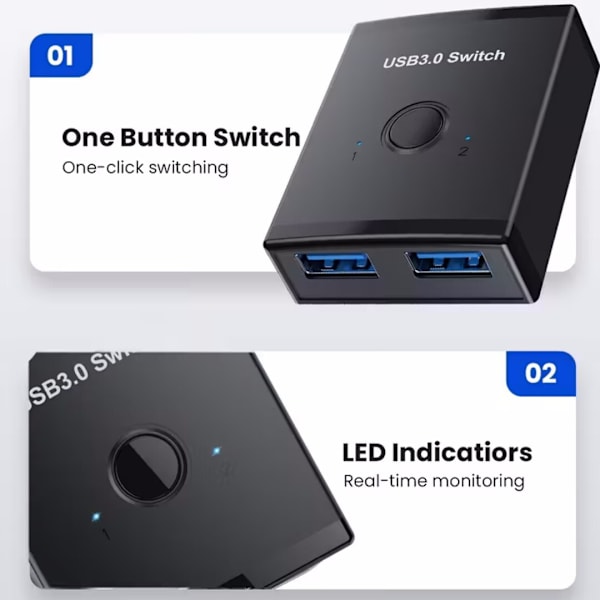 USB 3.0 Switch, Bi-Directional USB Switch 2 ind 1 ud/2.54cm 2 ud USB KVM Switcher Vælger