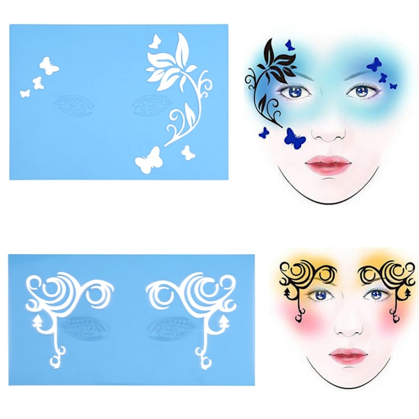 7 stilar/set Återanvändbar Ansiktsmålningsstencil Kroppsmålningsmall Blomma Fjäril Ansiktsdesign