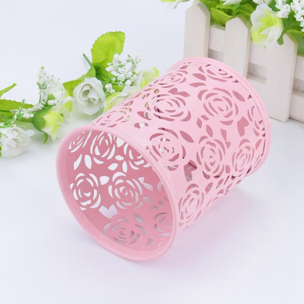 Kontorbord Hul Rose Blomstermønster Pen Blyant Pot Holder Container Organizer