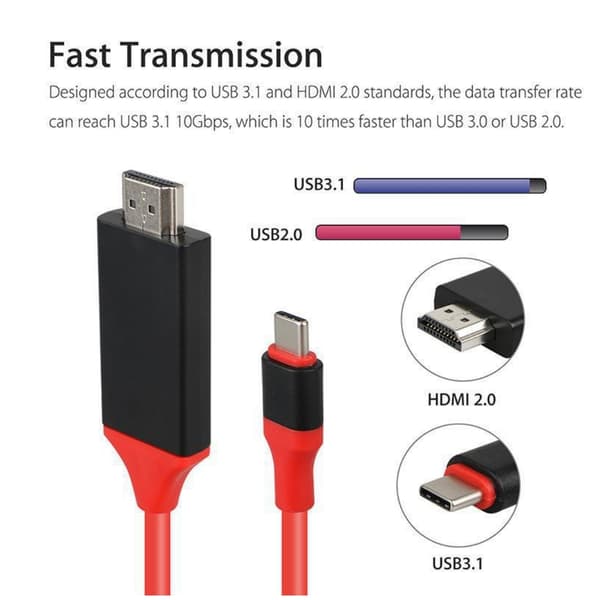 Type-C–HDMI-kaapeli, HDTV-kaapeli, Type-C–HDMI (punainen)