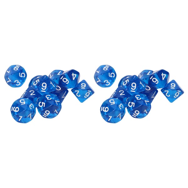 20 stk. Digitale Terninger 10-sidede Transparente Klare Tal Undervisningsterninger Sæt til Brætspil Børn Matematik Læring Blå
