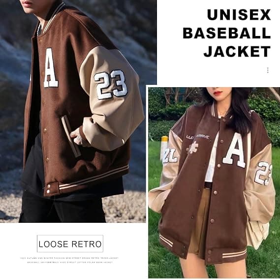 Preppy baseballtakki, retro-takki taskuilla, unisex.