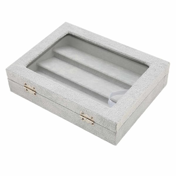 Pin Display Case Ordnet Opbevaring Gennemsigtigt Glaslåg Støvtæt Medalje Skyggeboks til Hjem Smykkebutik Grå Lille