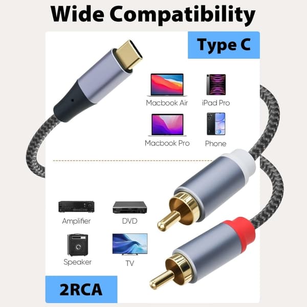 USB C till RCA-kabel, Typ C till RCA-ljudkabel, USBC-adapter