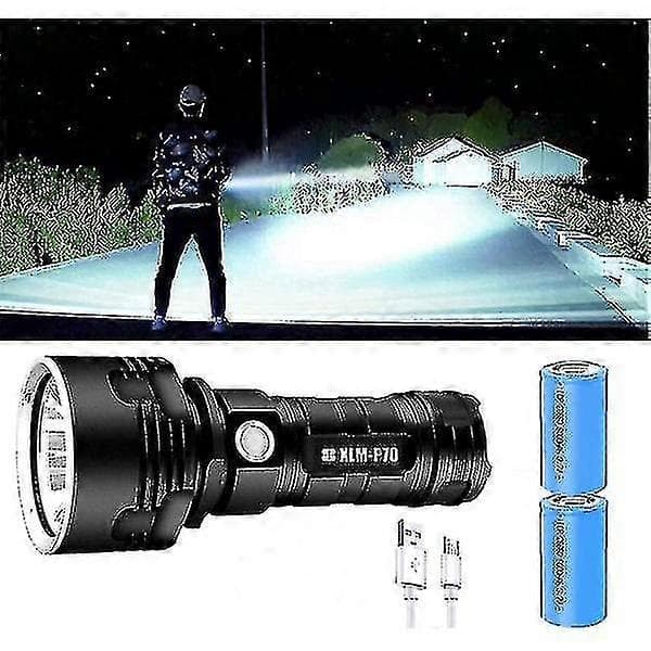 P70-taskulamppu 30 000–10 000 lumenin tehokas LED-taskulamppu, musta