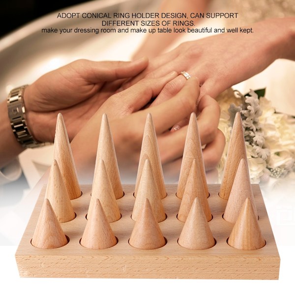 Træ 15 Fingre Display Ring Holder Showcase Stand Smykker Ringe Organizer