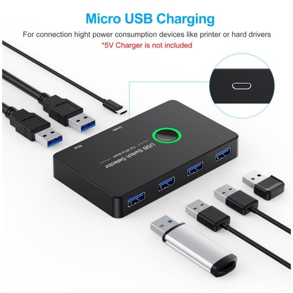 USB-A Switch 2 computere til 4 USB-A, USB 3.0-switch, USB-adapter