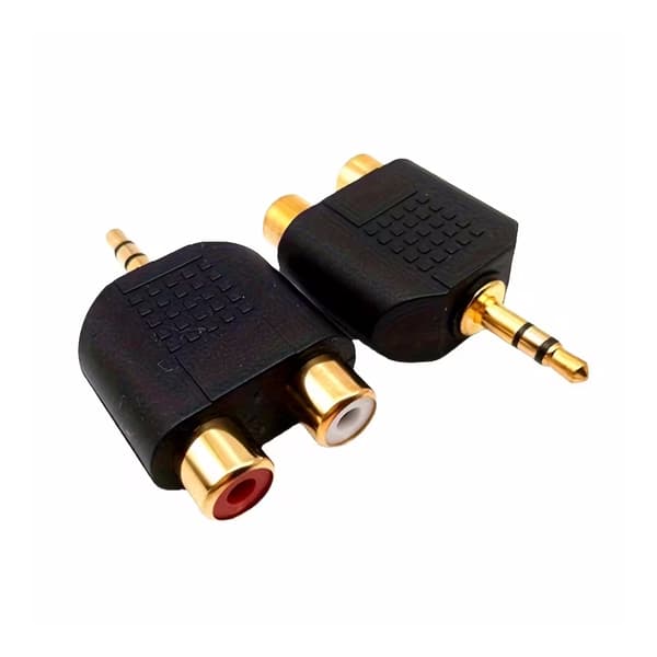 2 stk. forgyldt 3,5 mm han til rød/hvid 2RCA hun lydadapter, computer-tv-splitter