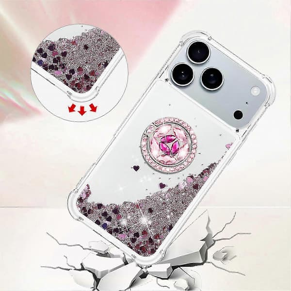 Quicksand TPU-cover med stativ til 17 Pro Max stødsikkert etui PinkGold