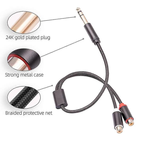 Dobbelt RCA til 6,35 mm adapter splitterkabel forgyldt stikledning