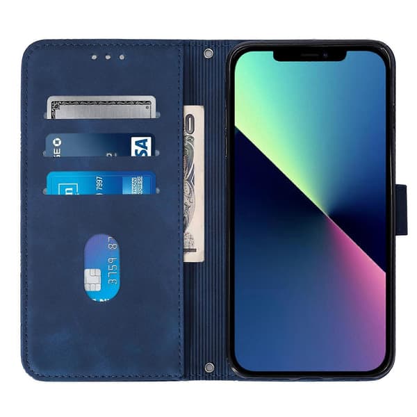 【03】Crossbody 3D-præget Flip Læder Telefonetui, Blå Blue For iPhone 15