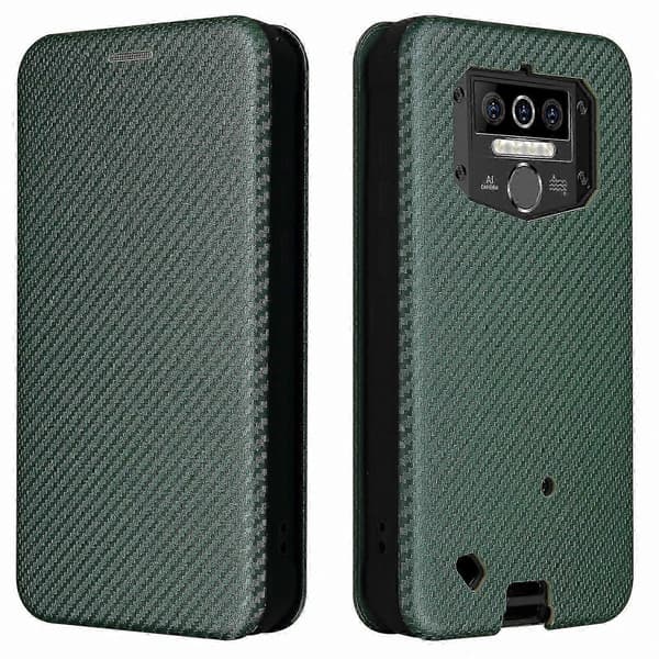 Flipfodral med kolfiberstruktur och kortplats för robusta smartphones Green