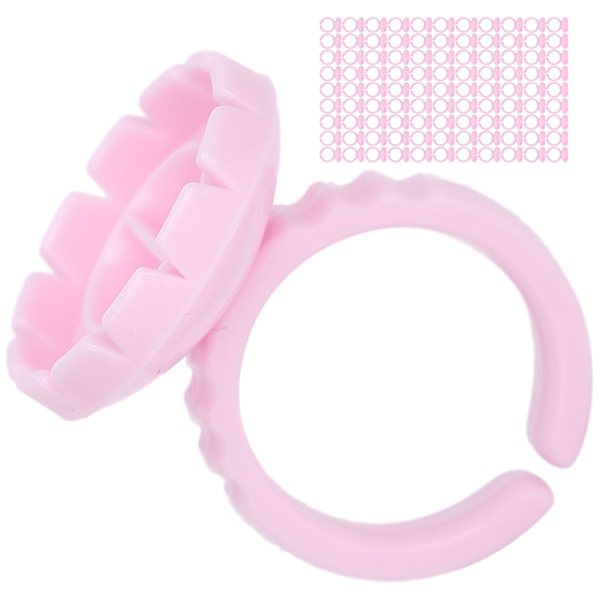 100 stk. Engangs Øjenvippe Lim Ring Kop Øjenvippe Extension Lim Holder Tilbehør Pink