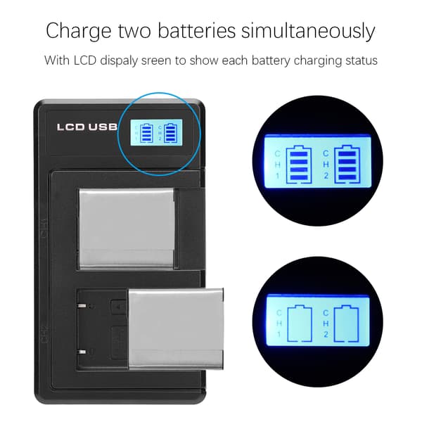Bærbar NPBN1 USB Kamera Dobbelt Oplader med LCD Display