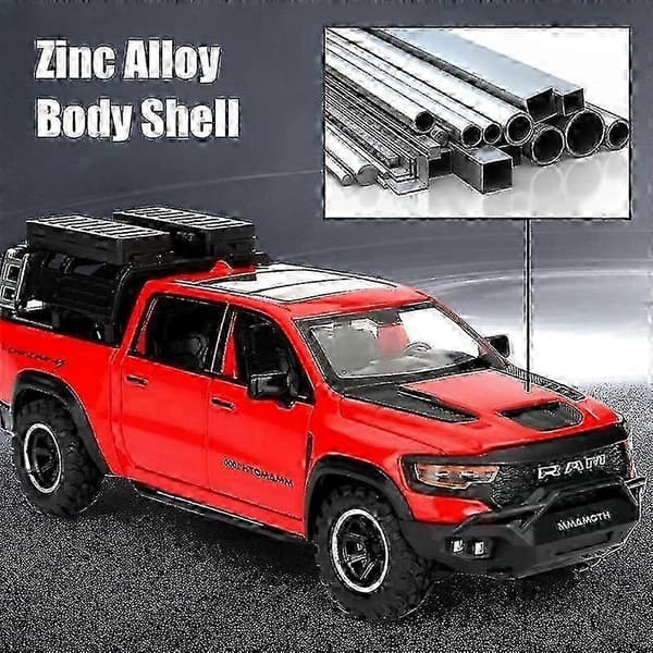 1:32 Dodge RAM Mammoth Pickup Truck Off Road Alloy Legetøjsbil Model Lyd & Lys Træk Tilbage Samling Gave Til Drenge Børn VIT