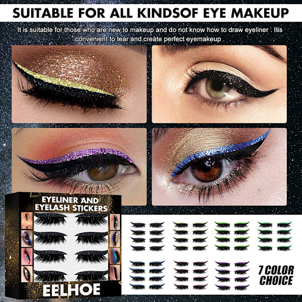 4 Par 2 i 1 Återanvändbara Eyeliner och Ögonfransdekaler Smink Eyeliner Ögonfransdekal Självhäftande Glitter Glänsande Eyeliner Dekaler