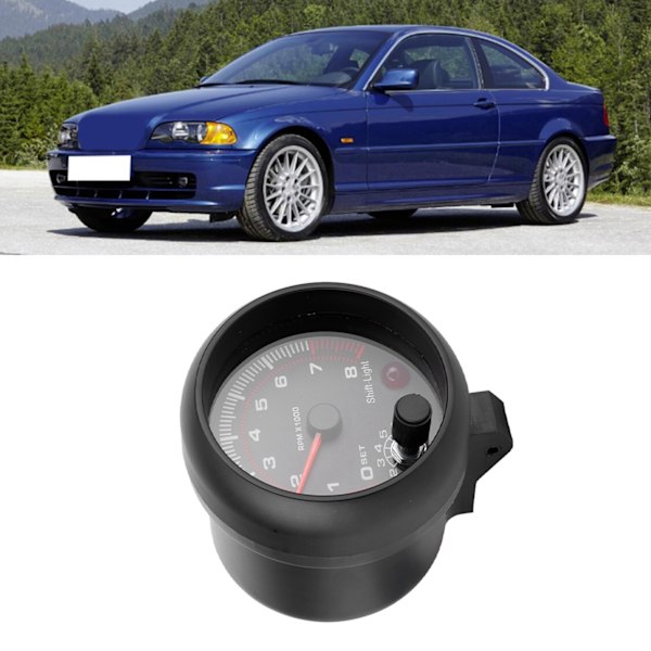 3.75in Sort Racing Bil Omdrejningstæller 0‑8000 RPM 12V Universal Bilmåler