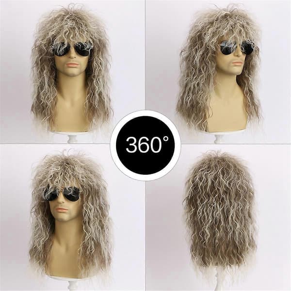 【03】Men's Wigs Punk Loose Long Curly Wig for Men, Light Gold & Brown, CJY