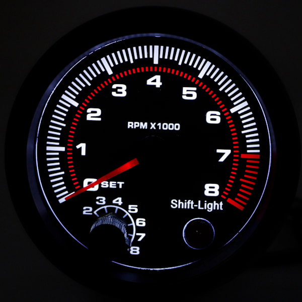 3.75in Sort Racing Bil Omdrejningstæller 0‑8000 RPM 12V Universal Bilmåler