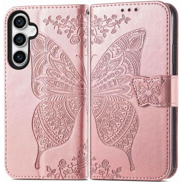 【03】Samsung S24 Pung Etui PU-Læder 4-RUM Motiv Sommerfugl