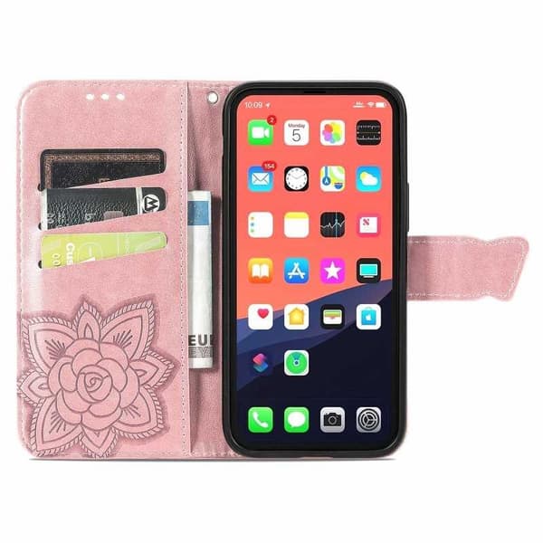 【03】iPhone 13 Pung Etui PU Læder 4-rums Sommerfuglemotiv Rosenguld