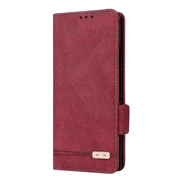 Kompatibel med Galaxy Z Fold2 5G magnetiskt flip-läderfodral med säkert lås Red