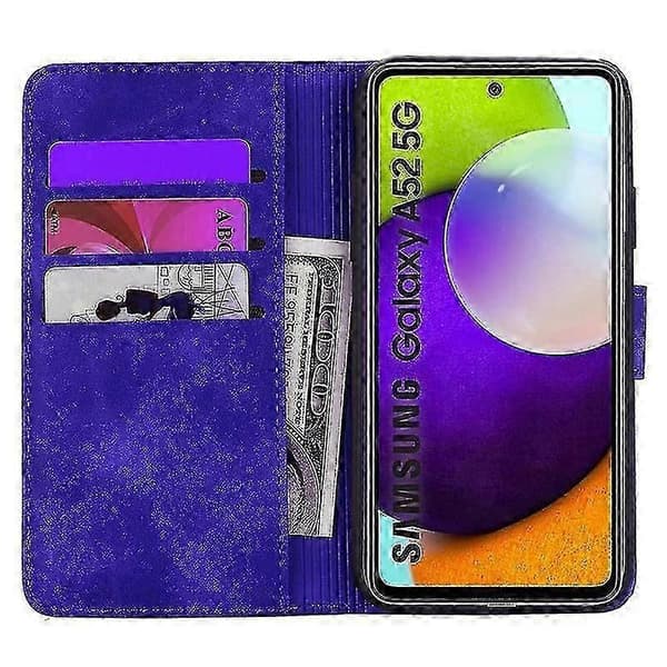 Pung etui til Samsung Galaxy A52/A52S Premium PU læder flip cover Mandala -XN Purple