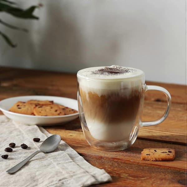 【03】4 Large Double Walled Insulated Coffee Mugs 350ml for Cappuccino, Hot Drinks, Dishwasher Safe, Durable Design