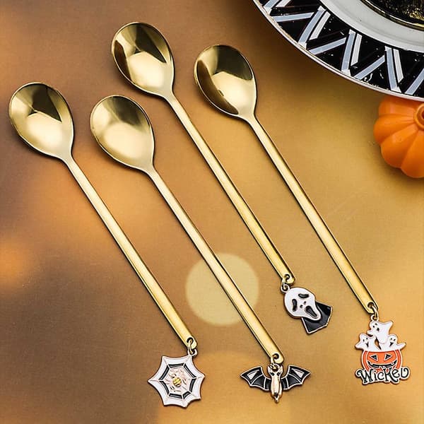 6 stycken kaffeskedar, dessertsalladsgaffel, Halloween-små skedar Spoon